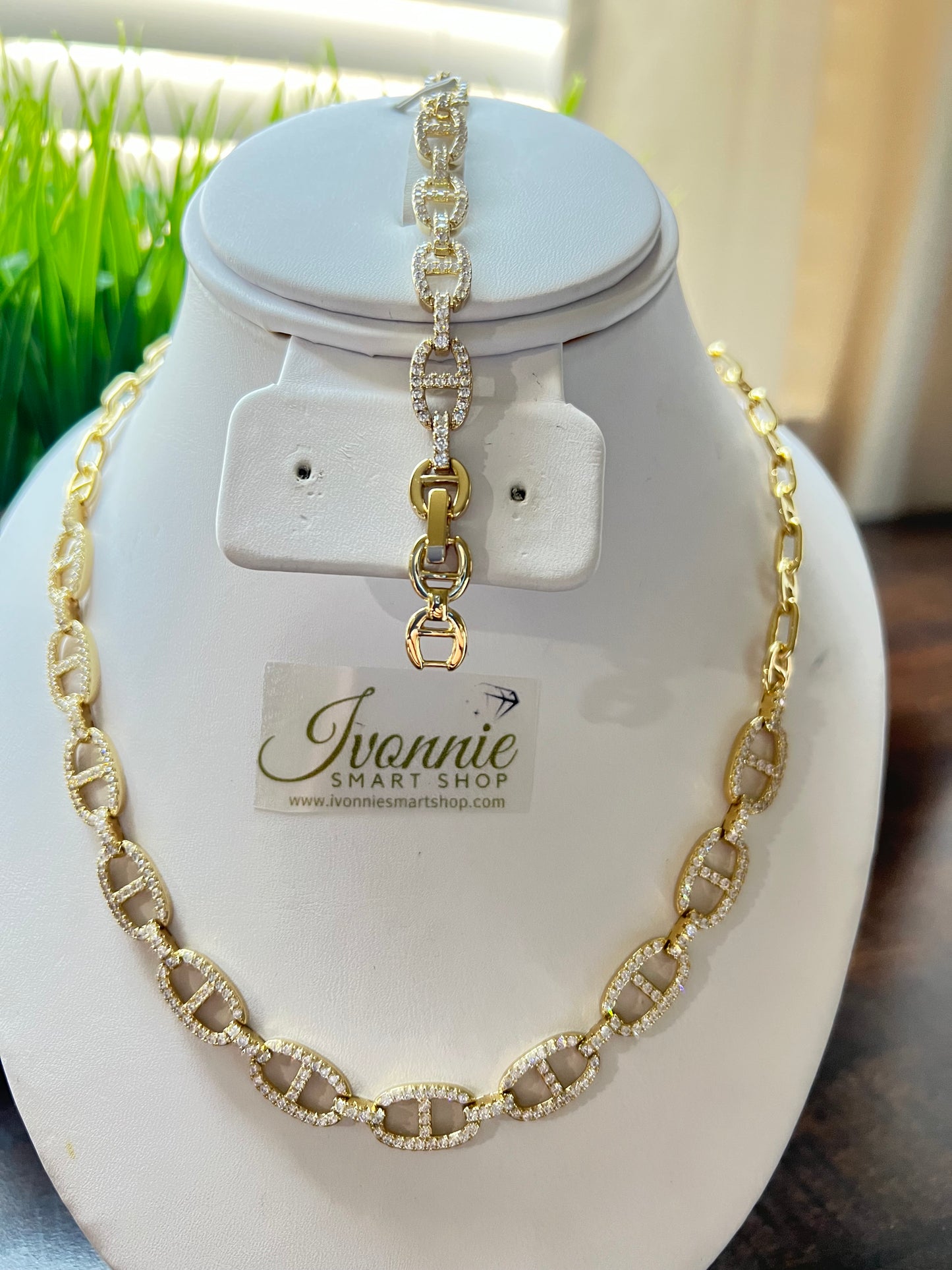 Set Cadena y Brazalete Gg Diamantado