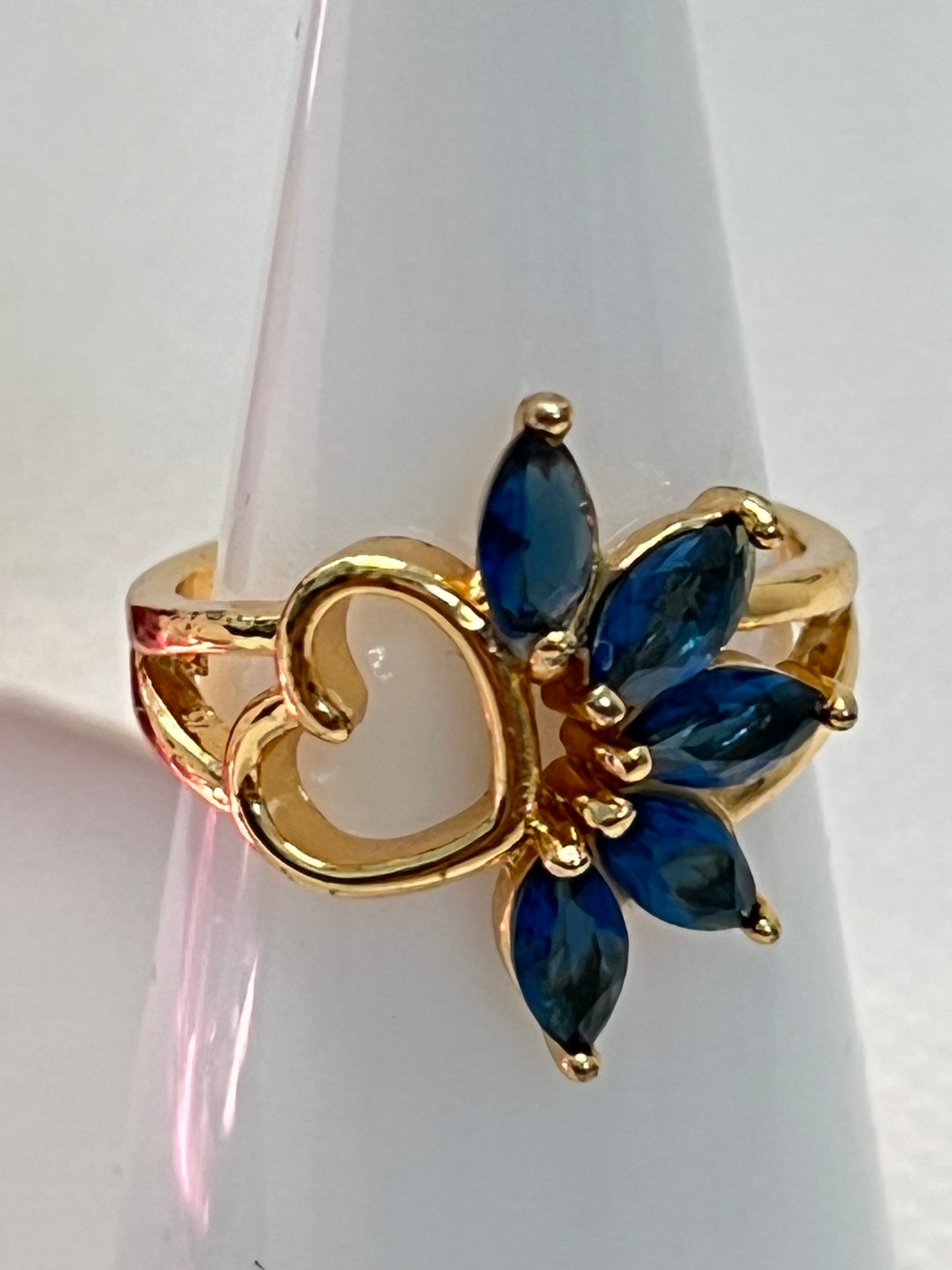 Anillo Corazon Flor Azul